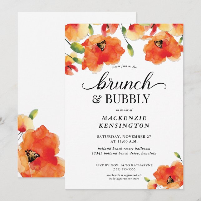 Invitation Bouchon d'or Brunch Fête des mariées mousseuse (Devant / Derrière)