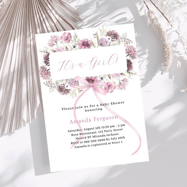 Invitation Boucles d'arc rose c'est un Baby shower fille (Créateur téléchargé)