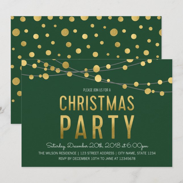 Invitation Boucles d'or Green Faux de lumières Noël (Devant / Derrière)