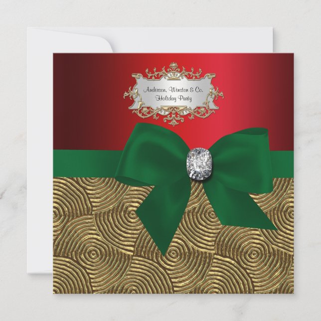 Invitation Boucles métalliques d'or, Bow Ribbon Xmas Party (Devant)