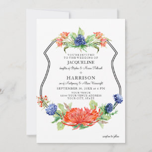 Invitation Bouclier Floral Aquarelle Chute Orange Mum Chardon
