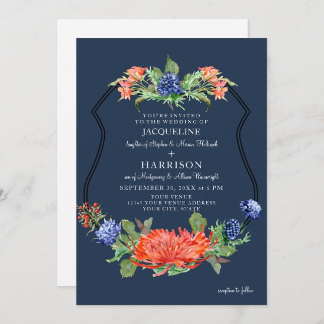 Invitation Bouclier floral Aquarelle d'été Mum Thistal (Devant / Derrière)