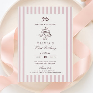 Invitation boue rose poussiéreuse, rose rayé   anniversaire m