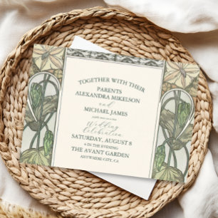 Invitation Bougainvillea Green Art Nouveau Mucha Mariage