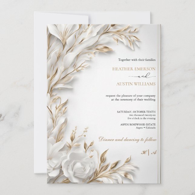 Invitation Bougainvillea Green Gold Mariage Art Nouveau Mucha (Devant)