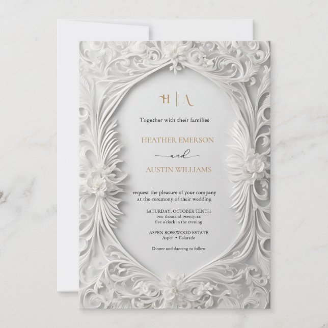 Invitation Bougainvillea Green Gold Mariage Art Nouveau Mucha (Devant)