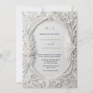 Invitation Bougainvillea Green Gold Mariage Art Nouveau Mucha