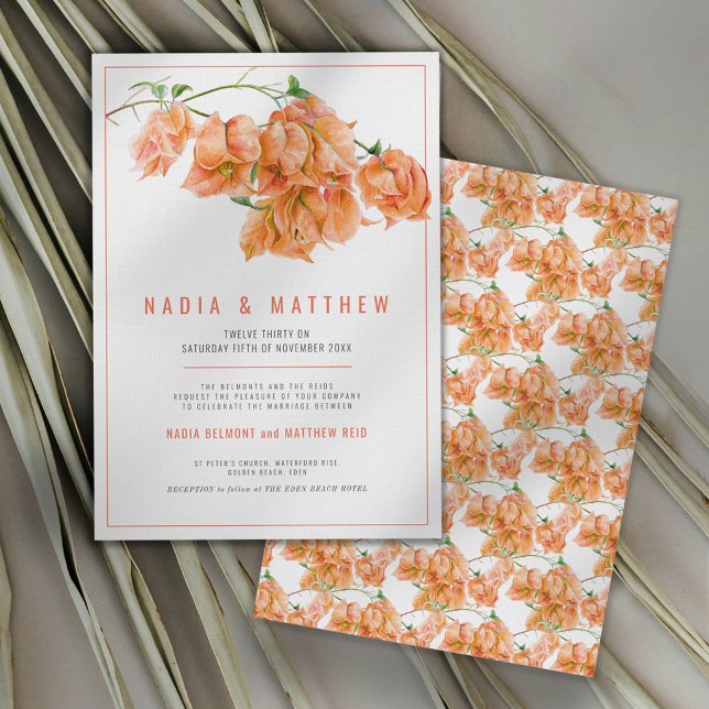Invitation Bougainvillea orange apricot mariage (Créateur téléchargé)