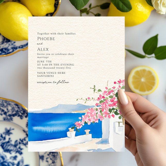 Invitation Bougainvillea Santorin Destination Mariage (Créateur téléchargé)