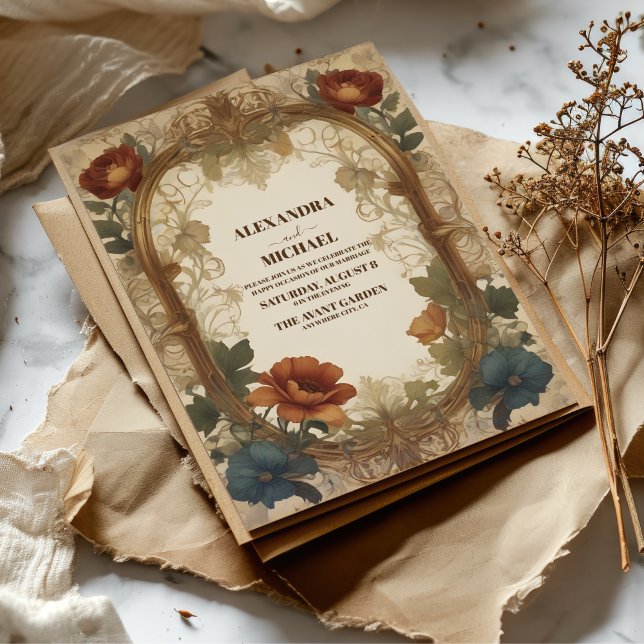 Invitation Bougainvillea Vert Mariage Art Nouveau Mucha (Créateur téléchargé)