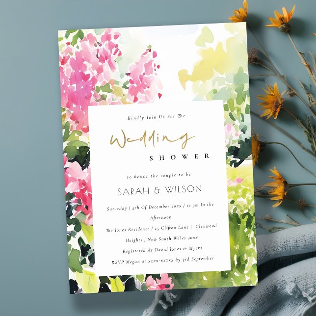 Invitation Bougainvilliers tropicaux rose vert Wedding shower (Créateur téléchargé)