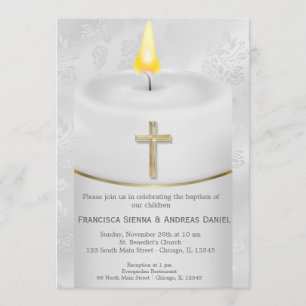 Invitation Bougie Baptême Argent