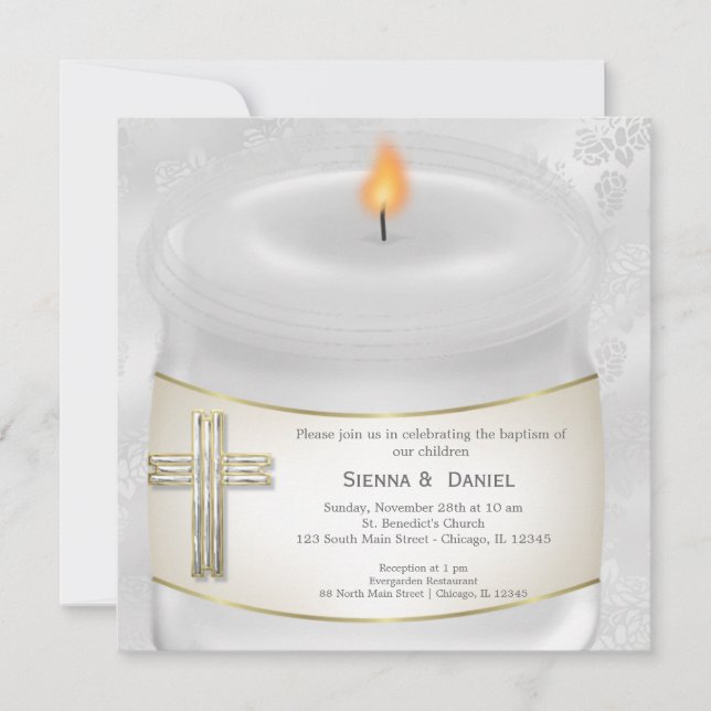 Invitation Bougie Baptême Argent (Devant)