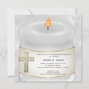 Invitation Bougie Baptême Argent