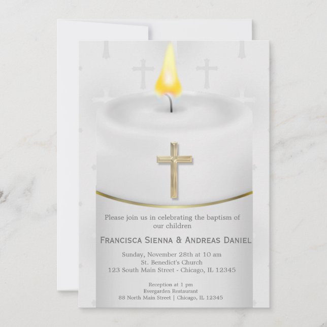 Invitation Bougie Baptême Argent (Devant)
