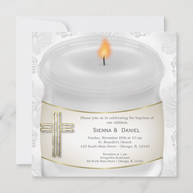 Invitation Bougie Baptême Argent (Devant)