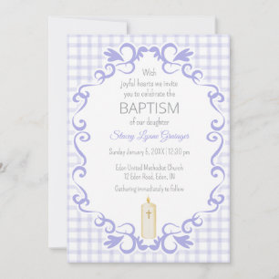 Invitation Bougie de baptême à carreaux défilée Iris 005