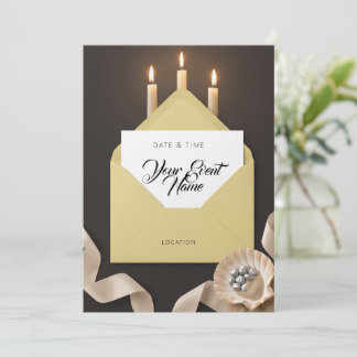 Invitation Bougie enveloppe dorée coquillage