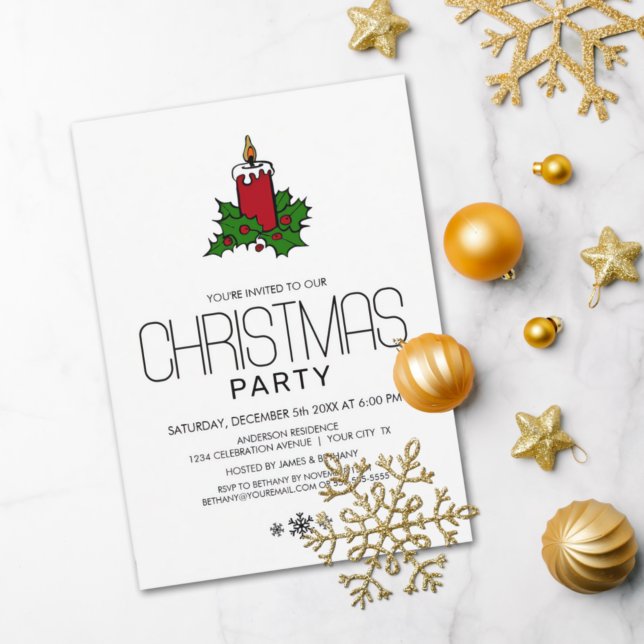 Invitation Bougie et fête de Noël Holly (Créateur téléchargé)