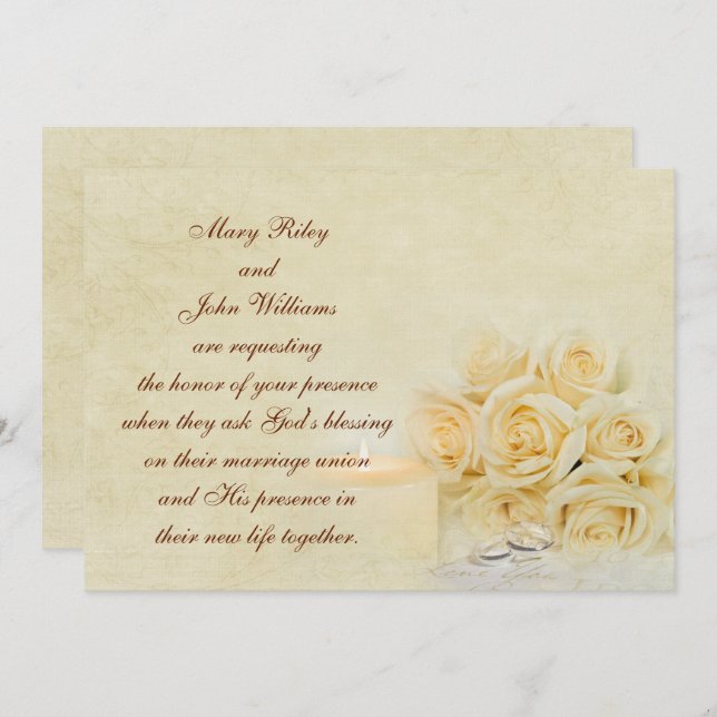 Invitation Bougie mariage et roses (Devant / Derrière)