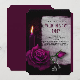 Invitation Bougie Rose gothique et serrure Saint-Valentin