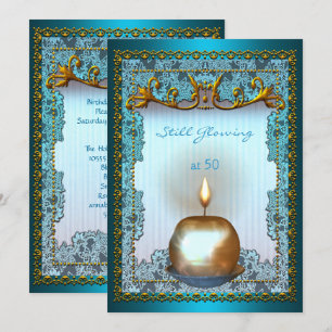 Invitation Bougie sarcelle or 50 ans toujours lumineuse pour
