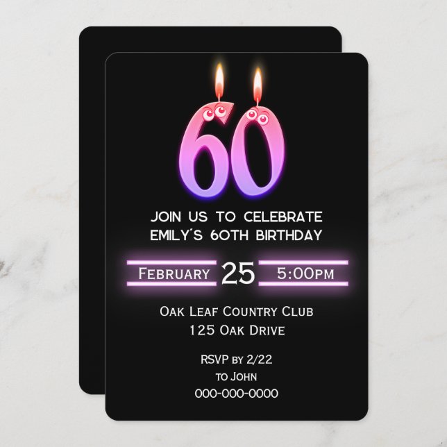 Invitation Bougies du 60e anniversaire (Devant / Derrière)