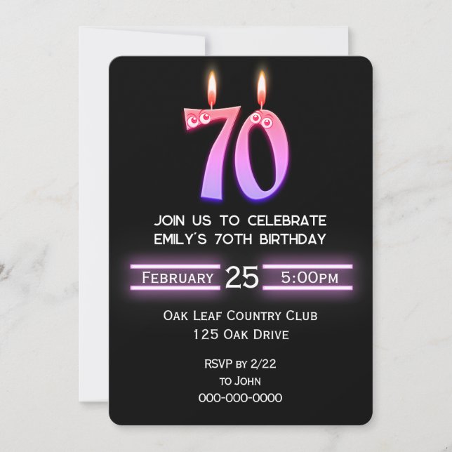 Invitation Bougies du 70e anniversaire (Devant)
