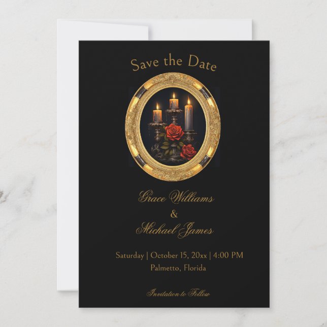 Invitation Bougies Et Roses Gothiques Magnifiques Sauvez La D (Devant)
