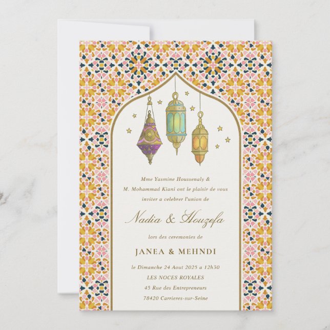 Invitation Bougies florales classe ornées Cérémonie Mehndi  (Devant)