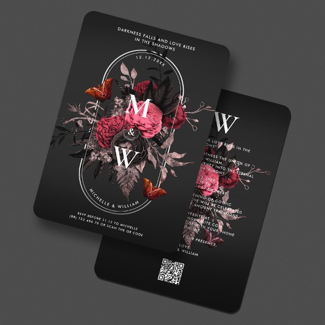 Invitation Bouho gothique Mariage rose papillon rose (Luxury Gothic Boho Wedding Pink Rose Butterfly Invitation
)