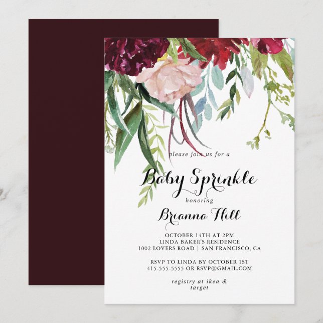 Invitation Bouho Whimsical de luxe Floral Baby Sprinkl (Devant / Derrière)