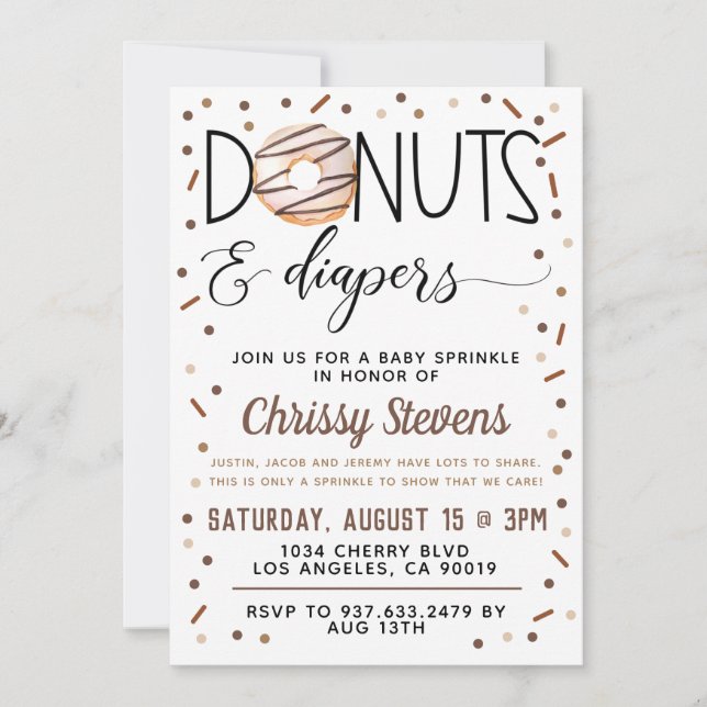 Invitation Bouillie de chocolat Donut Baby Sprinkor Shower In (Devant)