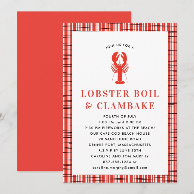 Invitation Bouilloire de homard rouge Cuisine de fête d'été (Devant / Derrière)