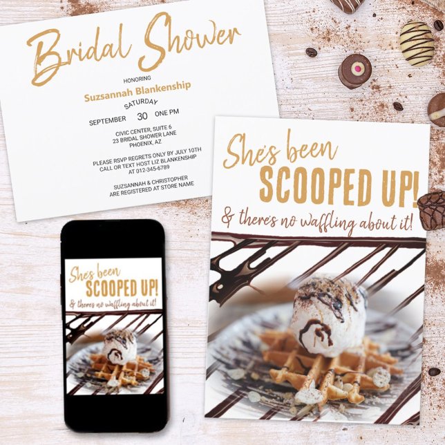 Invitation Bouillon De Crème De Glace Sur Fête des mariées De (Grab attention with a fun bridal shower invitation cover of a scoop of ice cream on a waffle. )