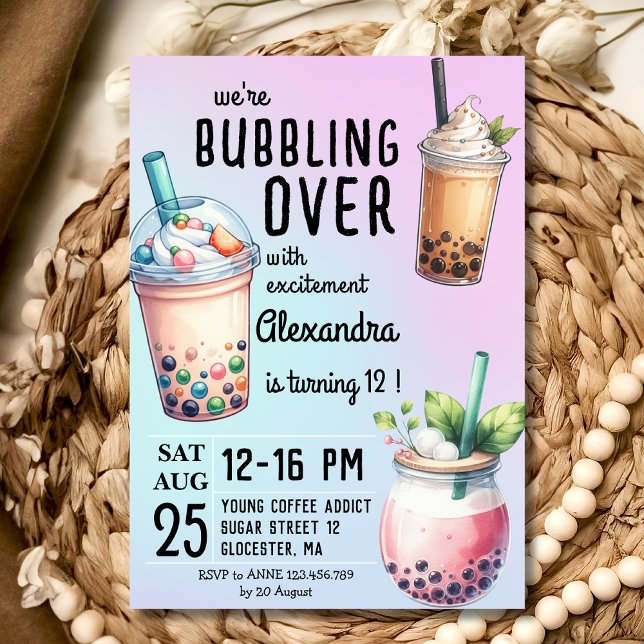 Invitation Bouillonnant avec excitation bobba tea anniversair (Créateur téléchargé)