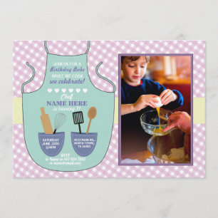 Invitation Boulangerie Apron Anniversaire Photo Monnaie rose 