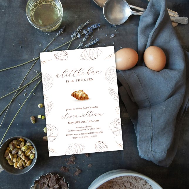 Invitation Boulangerie Pâtisserie Bun Dans Le Baby shower Du  (Bakery Pastry Bun In The Oven Baby Shower Invitation)