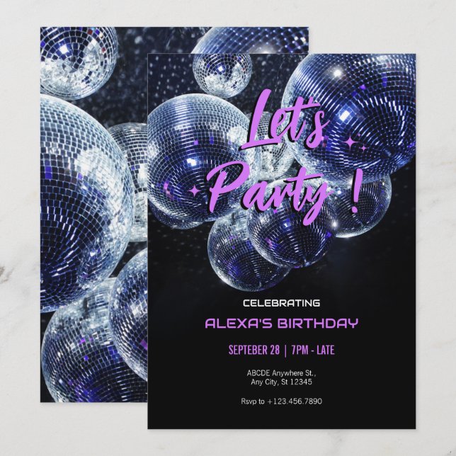Invitation Boule à facettes Faisons la fête  (Devant / Derrière)