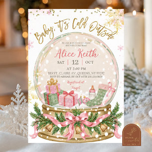 Invitation Boule à neige rose Coquette Bébé fait froid dehors