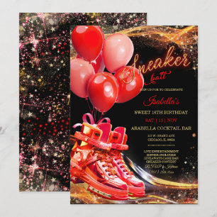 Invitation Boule Basket d'or rouge personnalisé Anniversaire