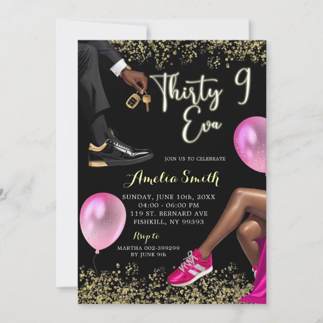 Invitation Boule Basket rose et or chaud 39 Anniversaire (Devant)