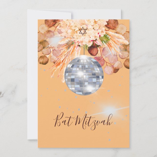 Invitation Boule bat mitzvah Floral Orange Disco (Dos)
