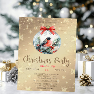Invitation Boule de baie de houx Cardinal rouge Or Noël 