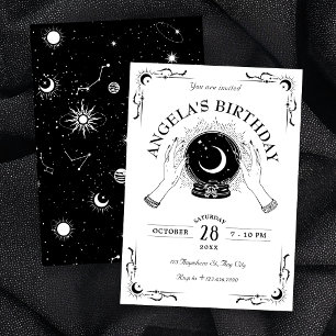 Invitation Boule de cristal de lune magique noir et blanc ann