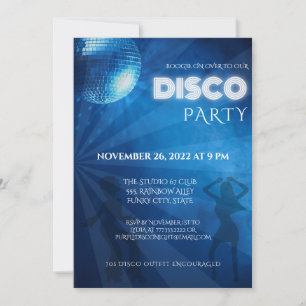 Invitation Boule de disco bleue cool pour soirée