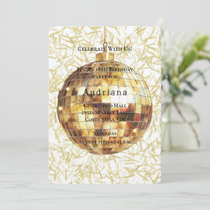 Invitation Boule de disco Glam Glitzy Or Blanc Anniversaire