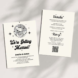 Invitation Boule de Disco Rétro Mariage Noir Blanc