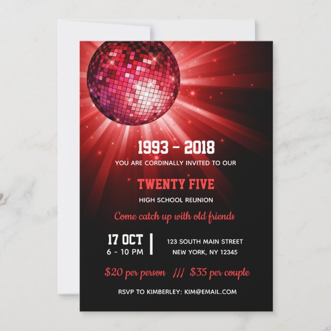 Invitation Boule de disco rouge (Devant)