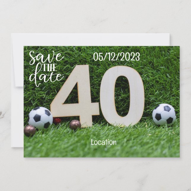 Invitation Boule de football Sauvez la date 40e anniversaire (Devant)